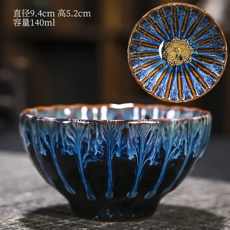 Kiln Change Inlaid Silver Tea Cup Gilding Teacup Ceramic Tea Cup Chinese Kung Fu Tea Set Master Cup Household Flower Tea Bowl