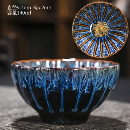 Kiln Change Inlaid Silver Tea Cup Gilding Teacup Ceramic Tea Cup Chinese Kung Fu Tea Set Master Cup Household Flower Tea Bowl