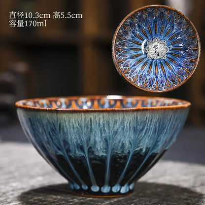 Kiln Change Inlaid Silver Tea Cup Gilding Teacup Ceramic Tea Cup Chinese Kung Fu Tea Set Master Cup Household Flower Tea Bowl