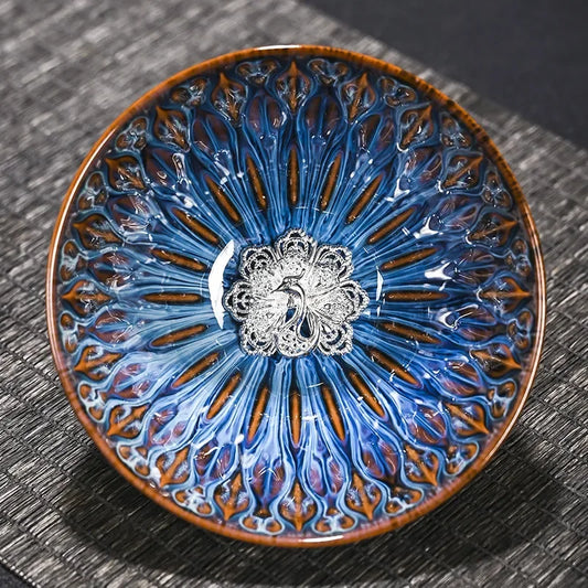 Kiln Change Inlaid Silver Tea Cup Gilding Teacup Ceramic Tea Cup Chinese Kung Fu Tea Set Master Cup Household Flower Tea Bowl