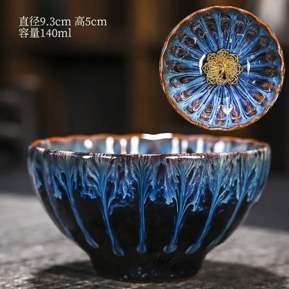 Kiln Change Inlaid Silver Tea Cup Gilding Teacup Ceramic Tea Cup Chinese Kung Fu Tea Set Master Cup Household Flower Tea Bowl