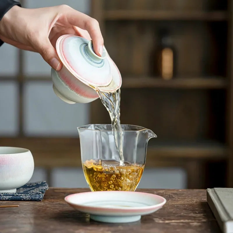 Kiln Change Pink Gaiwan For Tea Porcelain Chinese Jingdezhen Tureen Teaware Set Tea Bowl Kung Fu Tea Chawan Tea Cups Lily