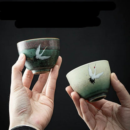 Kiln Change Tea Cup, Ceramic Crane Tea Cup, Kungfu Tea Set, Large Retro Tea Lamp, Master Cup, Single Cup Gift Box