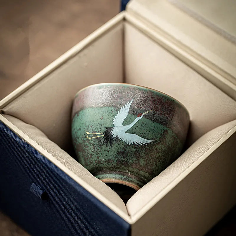 Kiln Change Tea Cup, Ceramic Crane Tea Cup, Kungfu Tea Set, Large Retro Tea Lamp, Master Cup, Single Cup Gift Box
