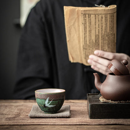 Kiln Change Tea Cup, Ceramic Crane Tea Cup, Kungfu Tea Set, Large Retro Tea Lamp, Master Cup, Single Cup Gift Box
