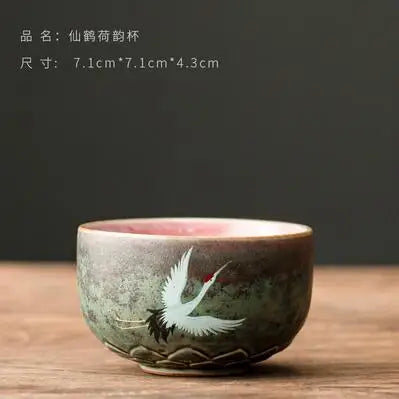 Kiln Change Tea Cup, Ceramic Crane Tea Cup, Kungfu Tea Set, Large Retro Tea Lamp, Master Cup, Single Cup Gift Box