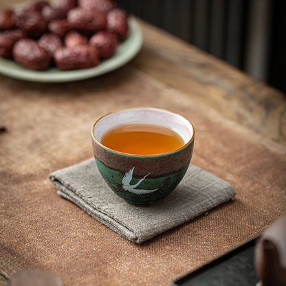 Kiln Change Tea Cup, Ceramic Crane Tea Cup, Kungfu Tea Set, Large Retro Tea Lamp, Master Cup, Single Cup Gift Box