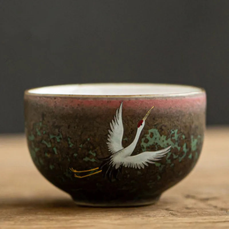 Kiln Change Tea Cup, Ceramic Crane Tea Cup, Kungfu Tea Set, Large Retro Tea Lamp, Master Cup, Single Cup Gift Box