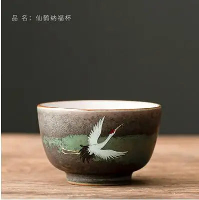 Kiln Change Tea Cup, Ceramic Crane Tea Cup, Kungfu Tea Set, Large Retro Tea Lamp, Master Cup, Single Cup Gift Box