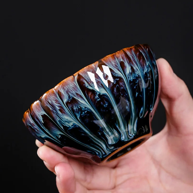 Kiln Change Tea Cup Tianmu Glaze Jianzhan Inlaid Silver Tea Cup Ceramic Teacup Master Cup Chinese Kung Fu Tea Set Tea Bowl