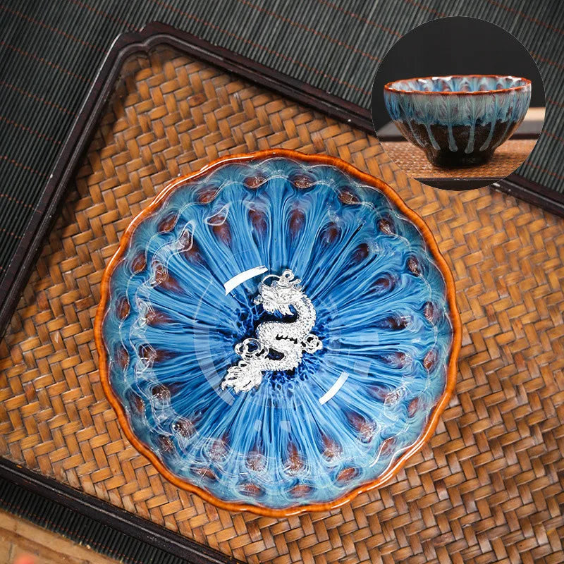 Kiln Change Tea Cup Tianmu Glaze Jianzhan Inlaid Silver Tea Cup Ceramic Teacup Master Cup Chinese Kung Fu Tea Set Tea Bowl