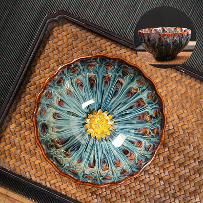 Kiln Change Tea Cup Tianmu Glaze Jianzhan Inlaid Silver Tea Cup Ceramic Teacup Master Cup Chinese Kung Fu Tea Set Tea Bowl