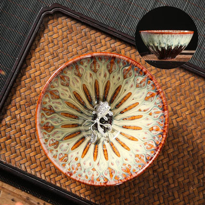 Kiln Change Tea Cup Tianmu Glaze Jianzhan Inlaid Silver Tea Cup Ceramic Teacup Master Cup Chinese Kung Fu Tea Set Tea Bowl