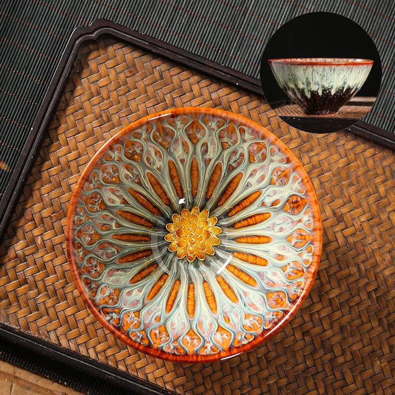 Kiln Change Tea Cup Tianmu Glaze Jianzhan Inlaid Silver Tea Cup Ceramic Teacup Master Cup Chinese Kung Fu Tea Set Tea Bowl