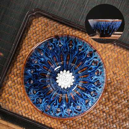 Kiln Change Tea Cup Tianmu Glaze Jianzhan Inlaid Silver Tea Cup Ceramic Teacup Master Cup Chinese Kung Fu Tea Set Tea Bowl