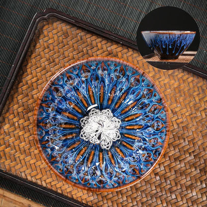 Kiln Change Tea Cup Tianmu Glaze Jianzhan Inlaid Silver Tea Cup Ceramic Teacup Master Cup Chinese Kung Fu Tea Set Tea Bowl