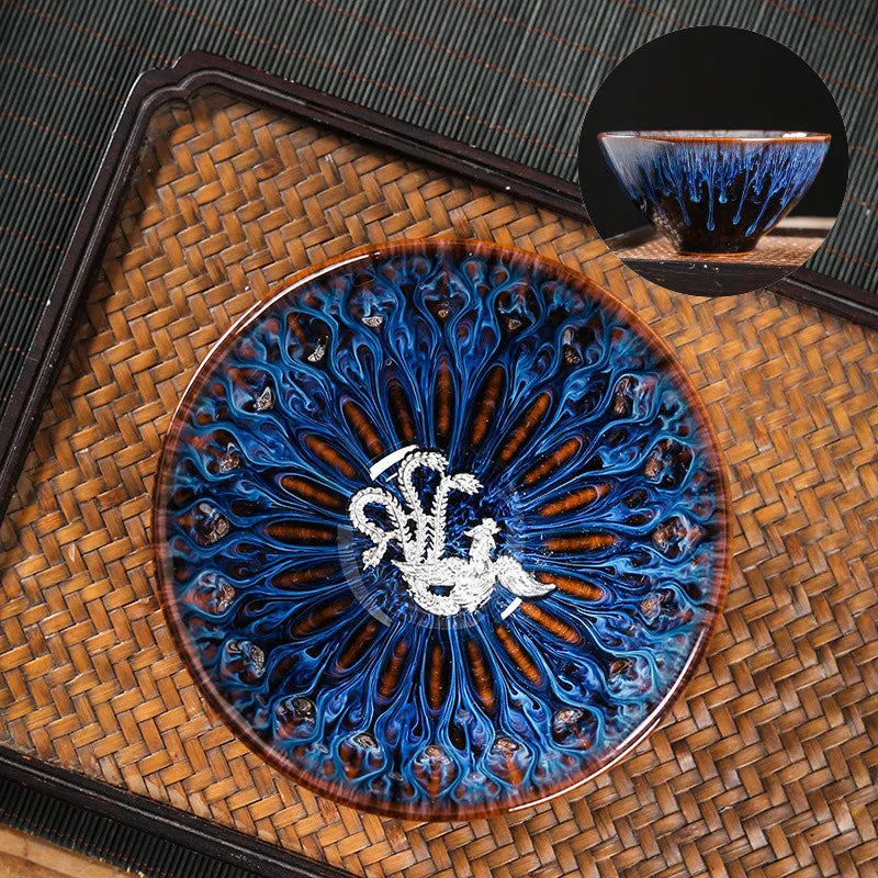 Kiln Change Tea Cup Tianmu Glaze Jianzhan Inlaid Silver Tea Cup Ceramic Teacup Master Cup Chinese Kung Fu Tea Set Tea Bowl