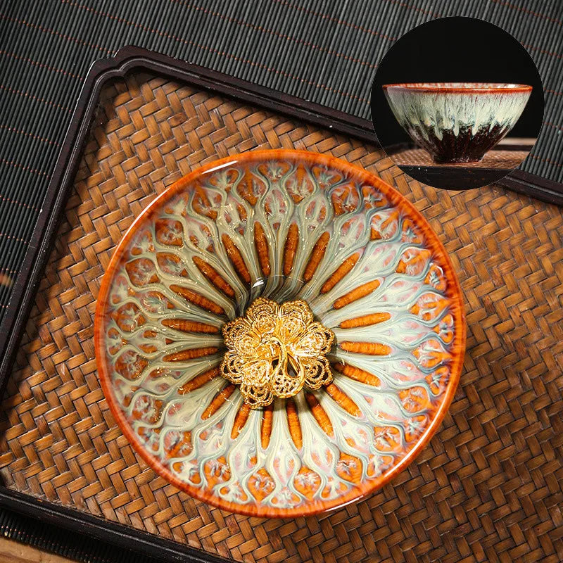 Kiln Change Tea Cup Tianmu Glaze Jianzhan Inlaid Silver Tea Cup Ceramic Teacup Master Cup Chinese Kung Fu Tea Set Tea Bowl