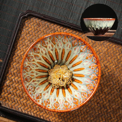 Kiln Change Tea Cup Tianmu Glaze Jianzhan Inlaid Silver Tea Cup Ceramic Teacup Master Cup Chinese Kung Fu Tea Set Tea Bowl