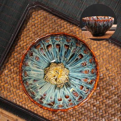 Kiln Change Tea Cup Tianmu Glaze Jianzhan Inlaid Silver Tea Cup Ceramic Teacup Master Cup Chinese Kung Fu Tea Set Tea Bowl