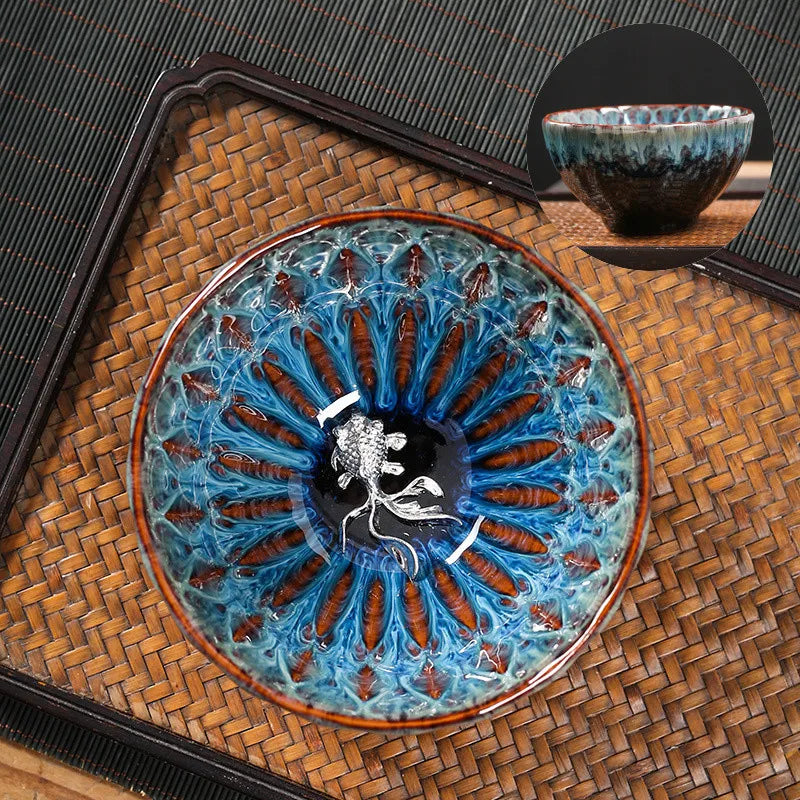 Kiln Change Tea Cup Tianmu Glaze Jianzhan Inlaid Silver Tea Cup Ceramic Teacup Master Cup Chinese Kung Fu Tea Set Tea Bowl