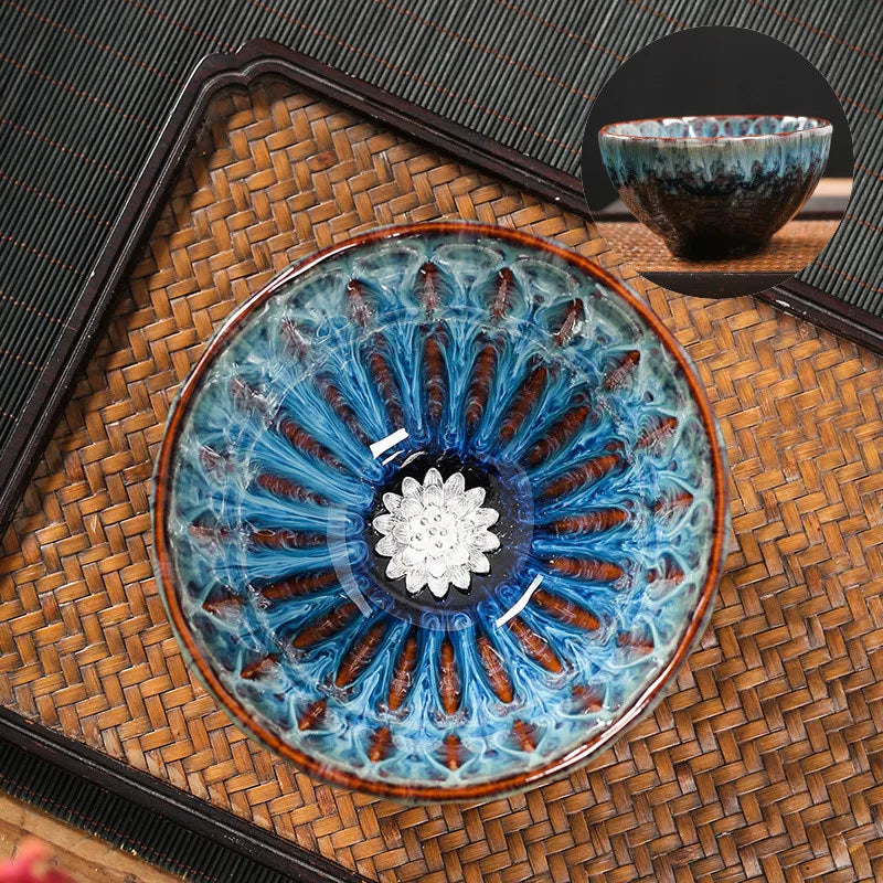 Kiln Change Tea Cup Tianmu Glaze Jianzhan Inlaid Silver Tea Cup Ceramic Teacup Master Cup Chinese Kung Fu Tea Set Tea Bowl