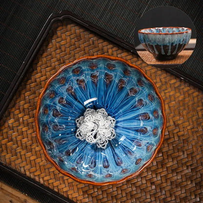 Kiln Change Tea Cup Tianmu Glaze Jianzhan Inlaid Silver Tea Cup Ceramic Teacup Master Cup Chinese Kung Fu Tea Set Tea Bowl