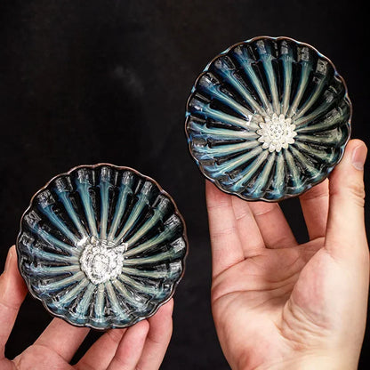Kiln Changing Tianmu Jianzhan Tea Cup Chinese Kung Fu Tea Set Master Cup Ceramic Tea Cup Lotus Inlaid Silver Teacup Teaware