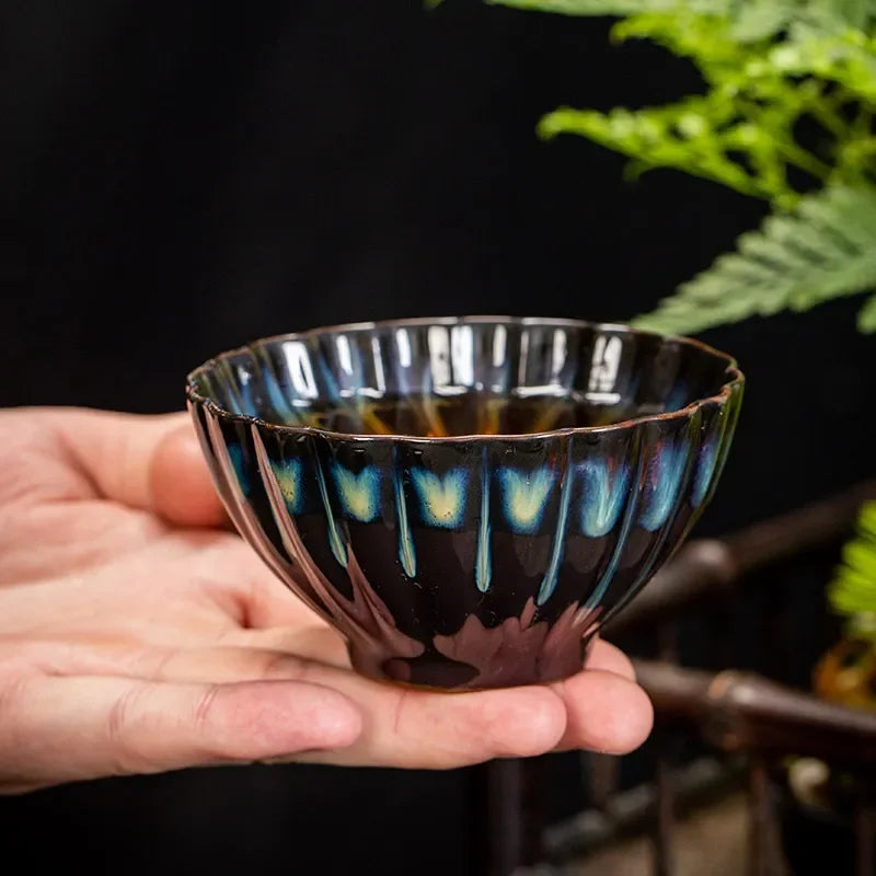 Kiln Changing Tianmu Jianzhan Tea Cup Chinese Kung Fu Tea Set Master Cup Ceramic Tea Cup Lotus Inlaid Silver Teacup Teaware