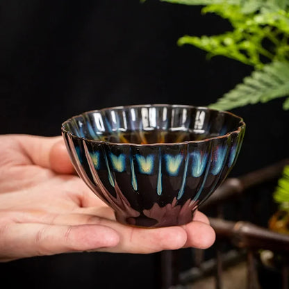 Kiln Changing Tianmu Jianzhan Tea Cup Chinese Kung Fu Tea Set Master Cup Ceramic Tea Cup Lotus Inlaid Silver Teacup Teaware