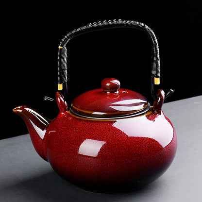 Kiln Transmission Ceramic Teapot, Household Simple Office, Lifting Beam, Single Pot, High Temperature Resistant Filter Screen