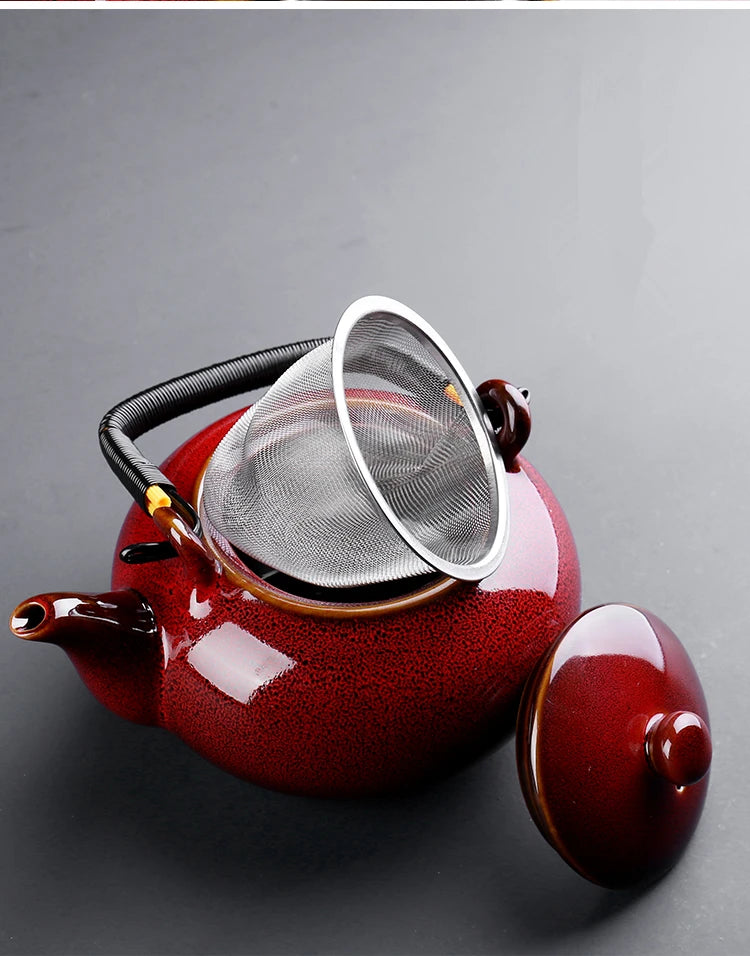 Kiln Transmission Ceramic Teapot, Household Simple Office, Lifting Beam, Single Pot, High Temperature Resistant Filter Screen