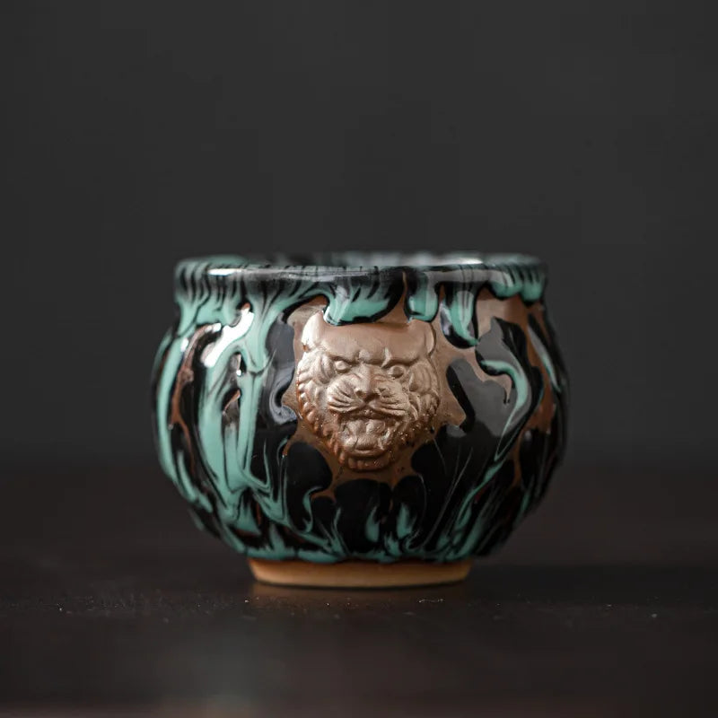 Kiln-turned Mythical Beast Tea Cup Dragon Tiger Master Cup Ceramic Tea Cup Jianzhan Chinese Tea Cup Kung Fu Tea Set Teacup