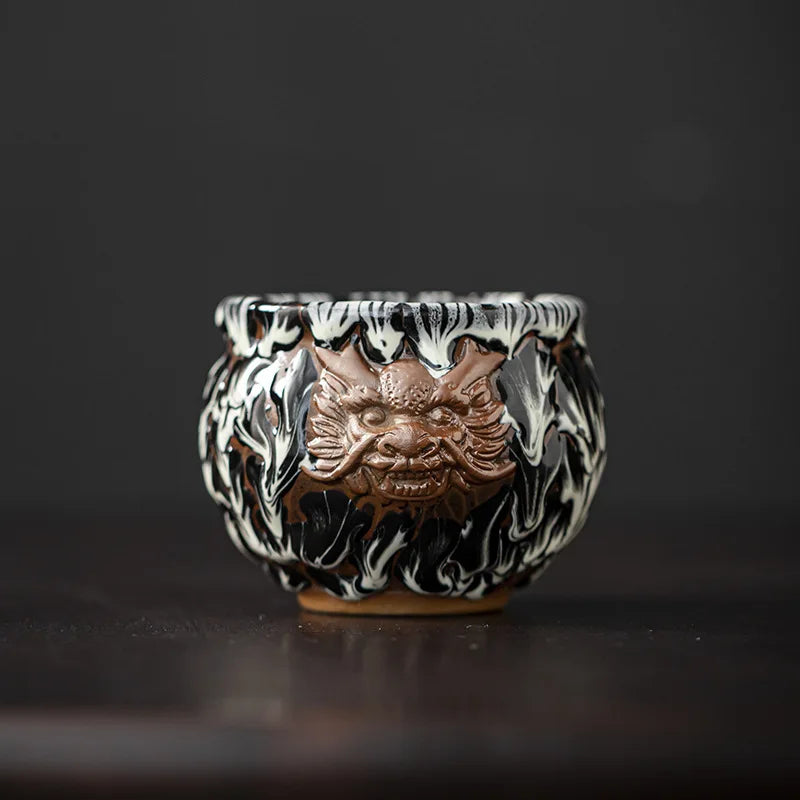 Kiln-turned Mythical Beast Tea Cup Dragon Tiger Master Cup Ceramic Tea Cup Jianzhan Chinese Tea Cup Kung Fu Tea Set Teacup