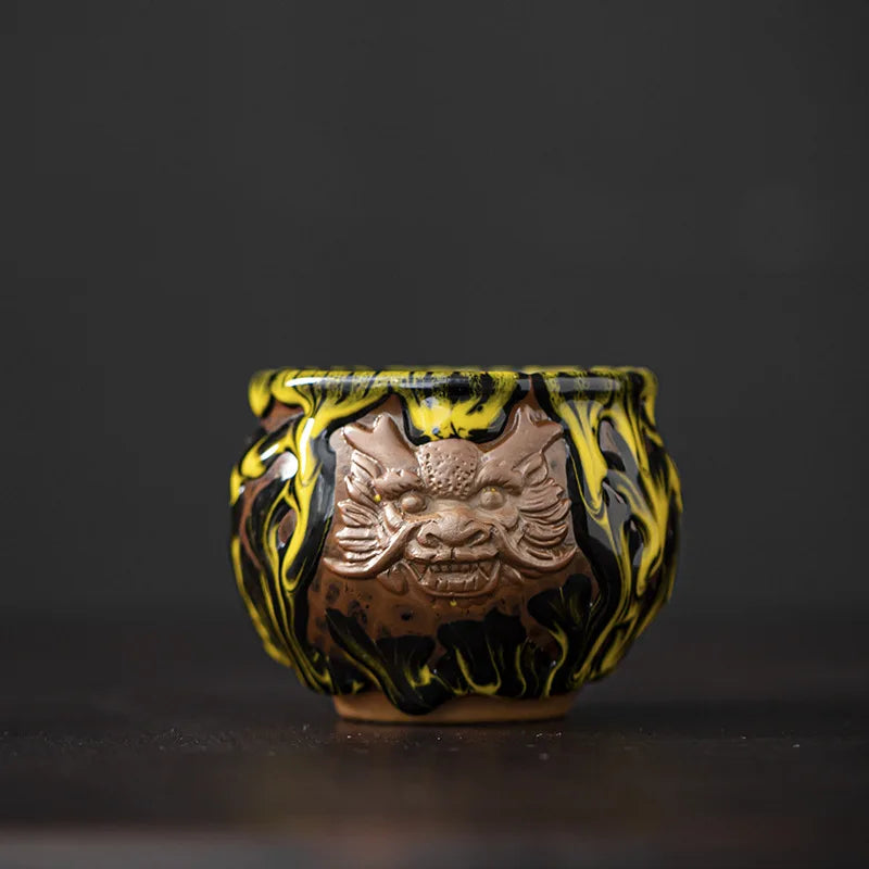 Kiln-turned Mythical Beast Tea Cup Dragon Tiger Master Cup Ceramic Tea Cup Jianzhan Chinese Tea Cup Kung Fu Tea Set Teacup