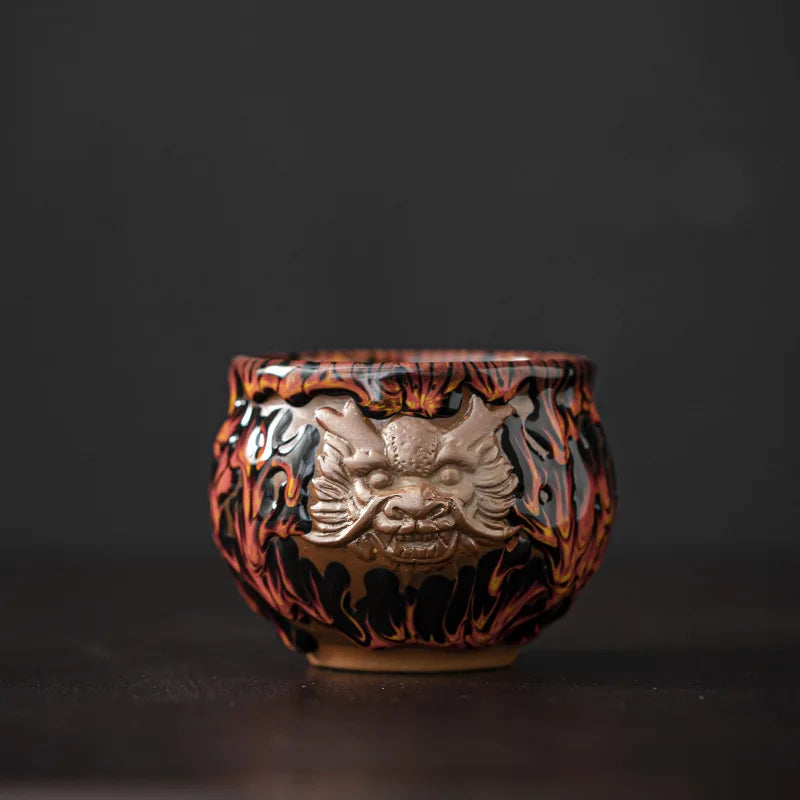 Kiln-turned Mythical Beast Tea Cup Dragon Tiger Master Cup Ceramic Tea Cup Jianzhan Chinese Tea Cup Kung Fu Tea Set Teacup