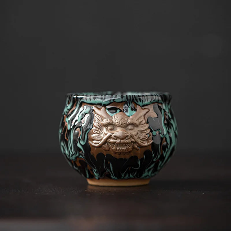 Kiln-turned Mythical Beast Tea Cup Dragon Tiger Master Cup Ceramic Tea Cup Jianzhan Chinese Tea Cup Kung Fu Tea Set Teacup