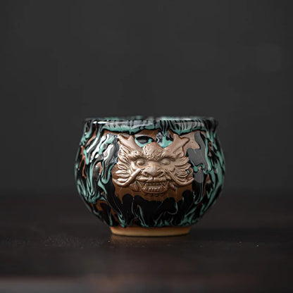 Kiln-turned Mythical Beast Tea Cup Dragon Tiger Master Cup Ceramic Tea Cup Jianzhan Chinese Tea Cup Kung Fu Tea Set Teacup