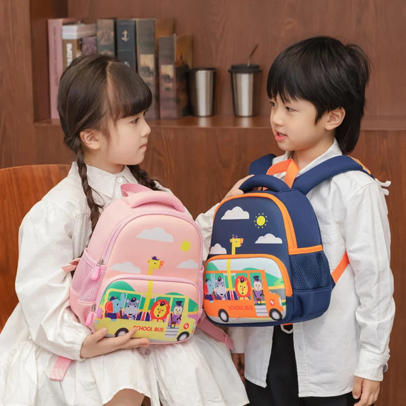 Kindergarten Boys School Bags Cartoon Schoolbus Kids Bag for Girls Backpacks Mochilas Para Pink Blue Schoolbag 1-3-6 Years
