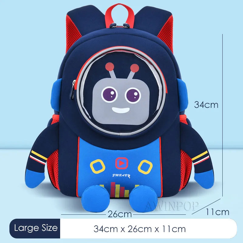 Kindergarten Kids 3D Cartoon Robot School Bags for Boys Neoprene 2-6 Years Toddler Backpacks Children Bags Girls Book Back Pack