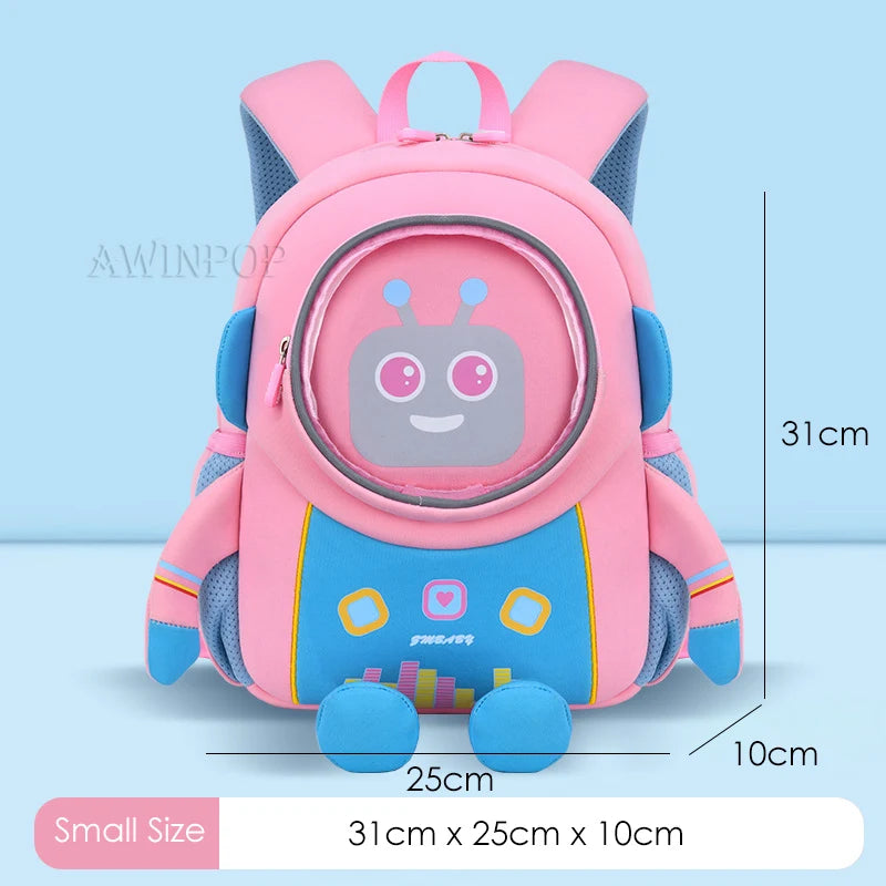Kindergarten Kids 3D Cartoon Robot School Bags for Boys Neoprene 2-6 Years Toddler Backpacks Children Bags Girls Book Back Pack