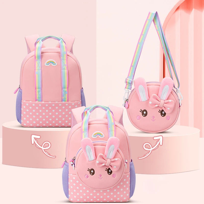 Kindergarten Multifunctional Children's Backpack Cartoon Rabbit Girls School Bags Light Spine Protection Toddler Kids Backpack