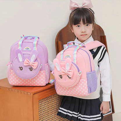 Kindergarten Multifunctional Children's Backpack Cartoon Rabbit Girls School Bags Light Spine Protection Toddler Kids Backpack