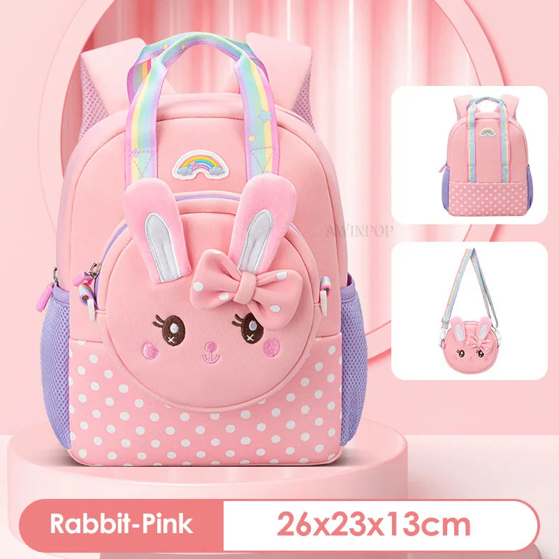 Kindergarten Multifunctional Children's Backpack Cartoon Rabbit Girls School Bags Light Spine Protection Toddler Kids Backpack