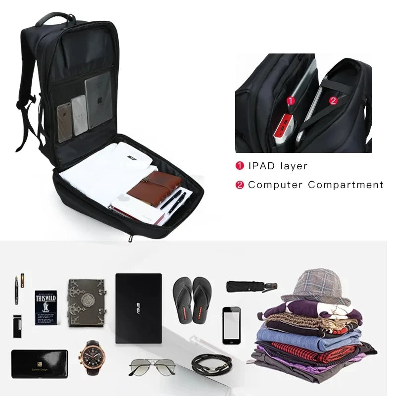 Kingsons 15 17 inch Laptop Man Backpack   USB Recharging Multi-layer Space Travel Male Bag Anti-thief Mochila