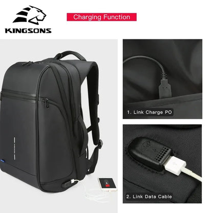 Kingsons 15 17 inch Laptop Man Backpack USB Recharging Multi-layer Space Travel Male Bag Anti-thief Mochila