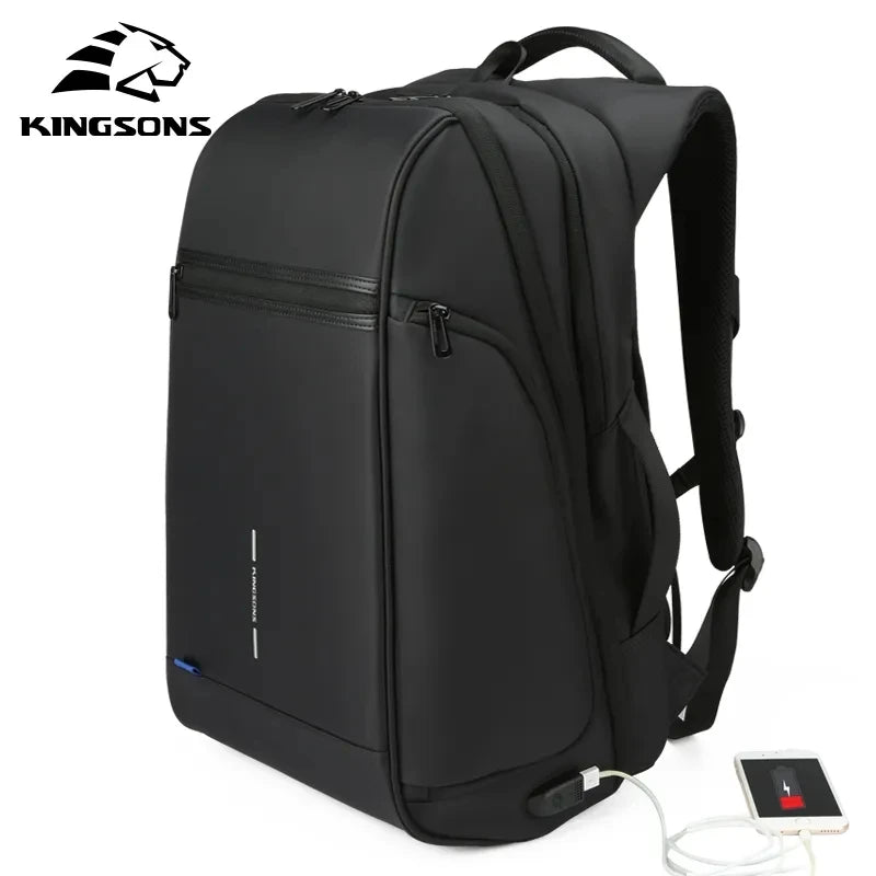 Kingsons 15 17 inch Laptop Man Backpack USB Recharging Multi-layer Space Travel Male Bag Anti-thief Mochila
