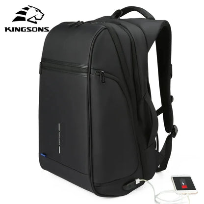 Kingsons 15 17 inch Laptop Man Backpack USB Recharging Multi-layer Space Travel Male Bag Anti-thief Mochila