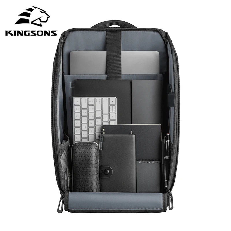 Kingsons Man Backpack Fit 15 inch Laptop With Upgraded USB Recharge Men Multifunctional Travel Anti-thief Waterproof Bag Mochila