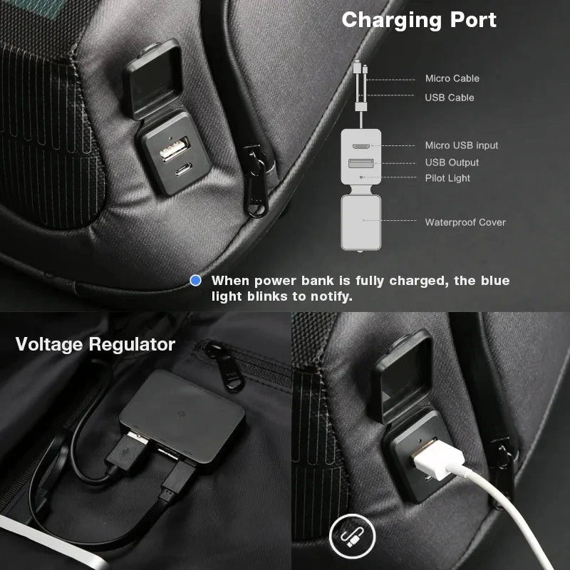 Kingsons Men Beam Backpack Solar Panel USB Charging Anti theft Waterproof 15 6 inch Laptop Backpack